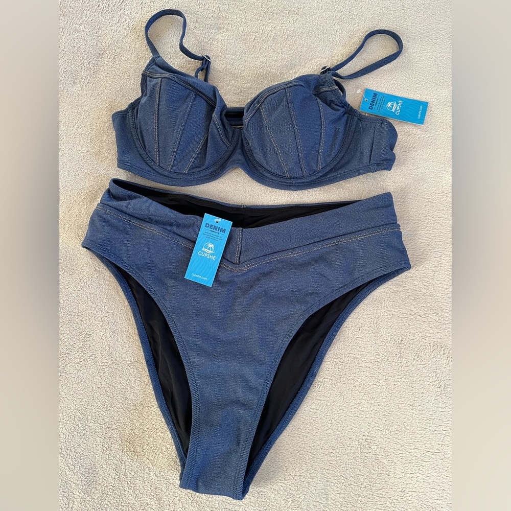 NWT Cupshe Denim Blue Bikini Set Size Large